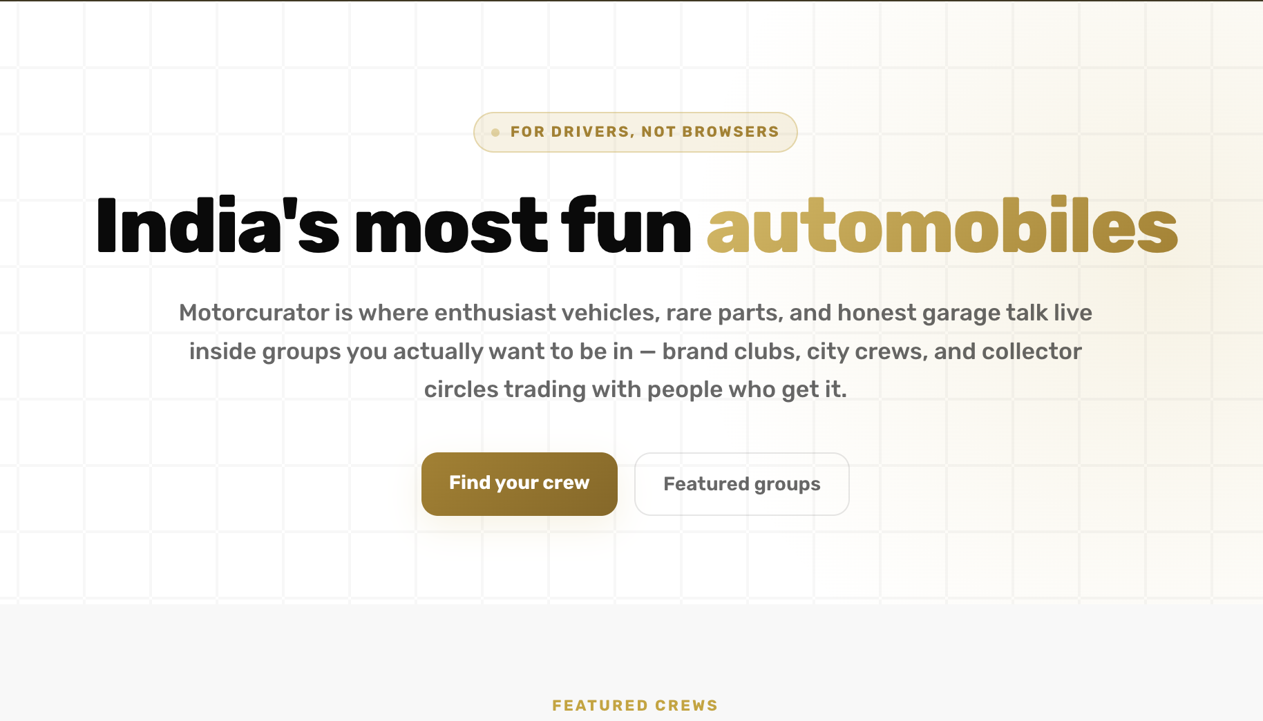 Homepage preview of Motorcurator, a community for rare automobile classifieds.